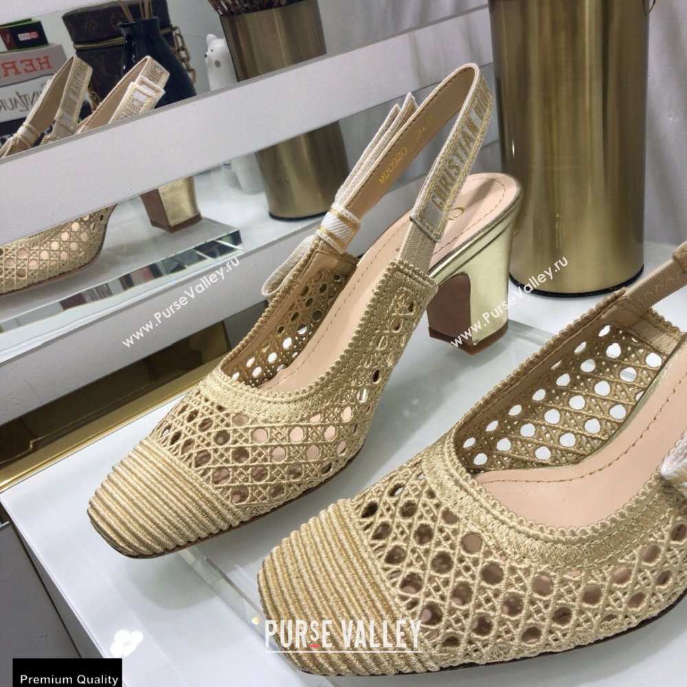 Dior Heel 7cm Moi Slingback Pumps Cannage Embroidered Mesh Beige 2021 (jincheng-21022552)