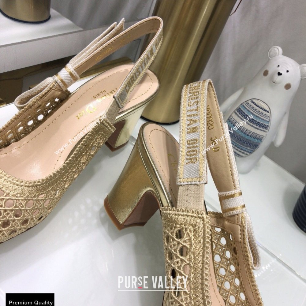 Dior Heel 7cm Moi Slingback Pumps Cannage Embroidered Mesh Beige 2021 (jincheng-21022552)