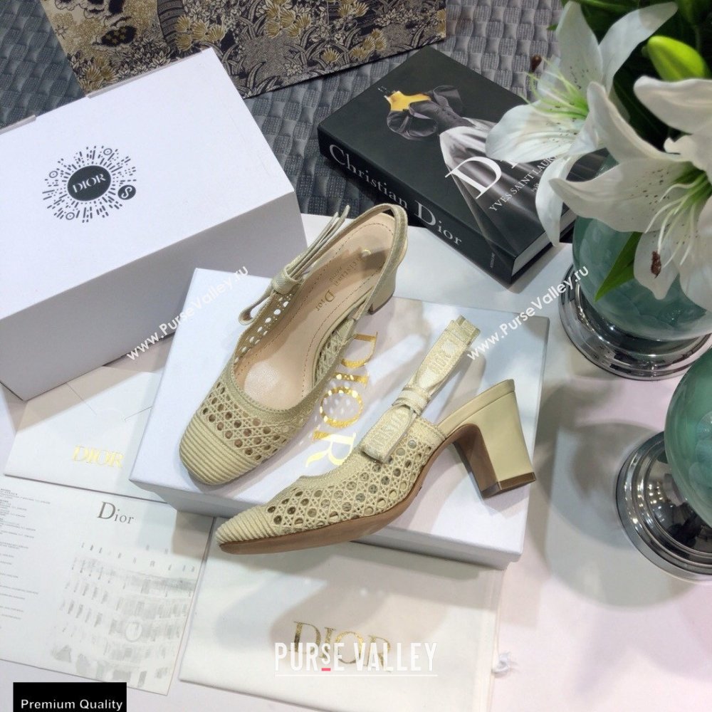 Dior Heel 7cm Moi Slingback Pumps Cannage Embroidered Mesh Creamy 2021 (jincheng-21022546)