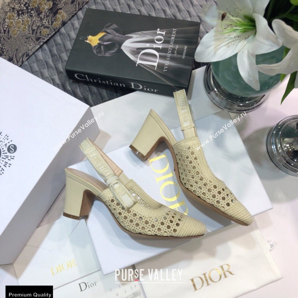 Dior Heel 7cm Moi Slingback Pumps Cannage Embroidered Mesh Creamy 2021 (jincheng-21022546)