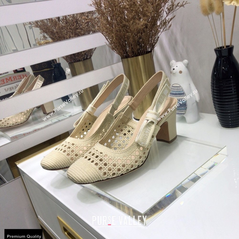 Dior Heel 7cm Moi Slingback Pumps Cannage Embroidered Mesh Creamy 2021 (jincheng-21022546)