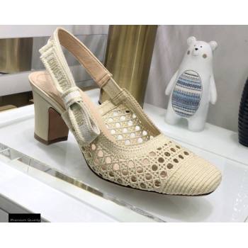 Dior Heel 7cm Moi Slingback Pumps Cannage Embroidered Mesh Creamy 2021 (jincheng-21022546)