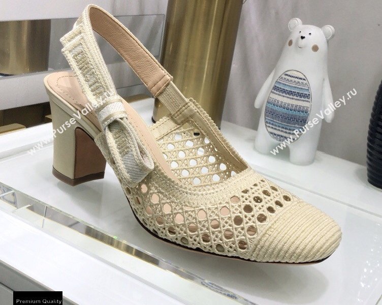 Dior Heel 7cm Moi Slingback Pumps Cannage Embroidered Mesh Creamy 2021 (jincheng-21022546)