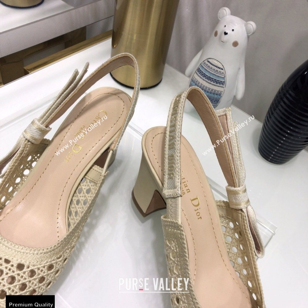 Dior Heel 7cm Moi Slingback Pumps Cannage Embroidered Mesh Creamy 2021 (jincheng-21022546)