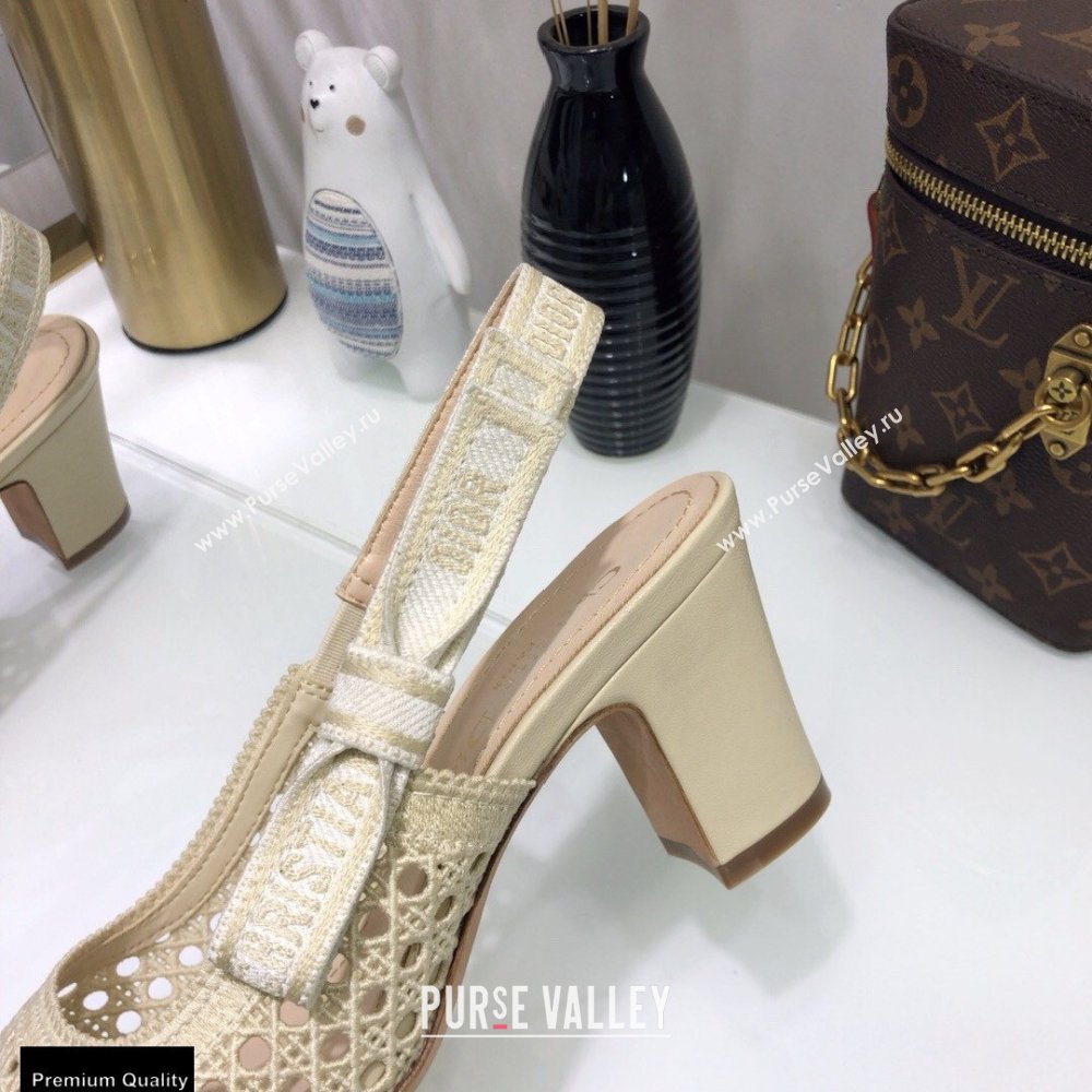 Dior Heel 7cm Moi Slingback Pumps Cannage Embroidered Mesh Creamy 2021 (jincheng-21022546)