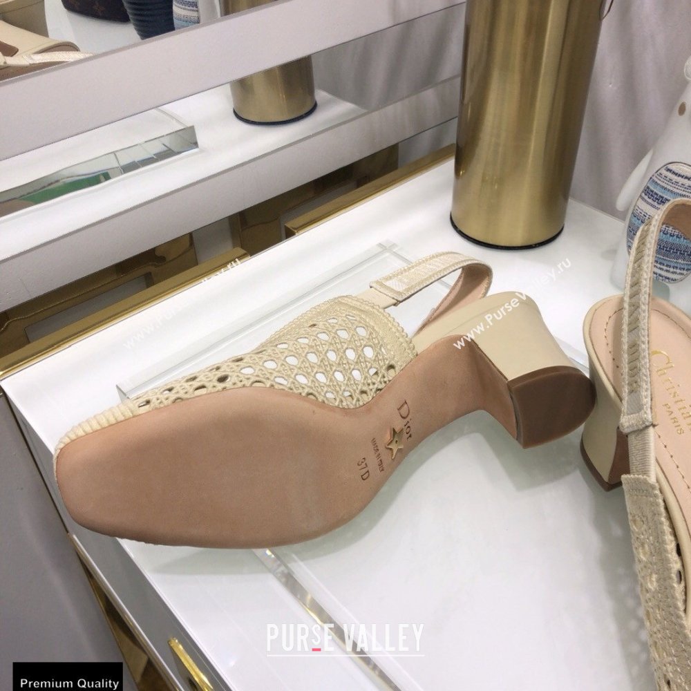 Dior Heel 7cm Moi Slingback Pumps Cannage Embroidered Mesh Creamy 2021 (jincheng-21022546)