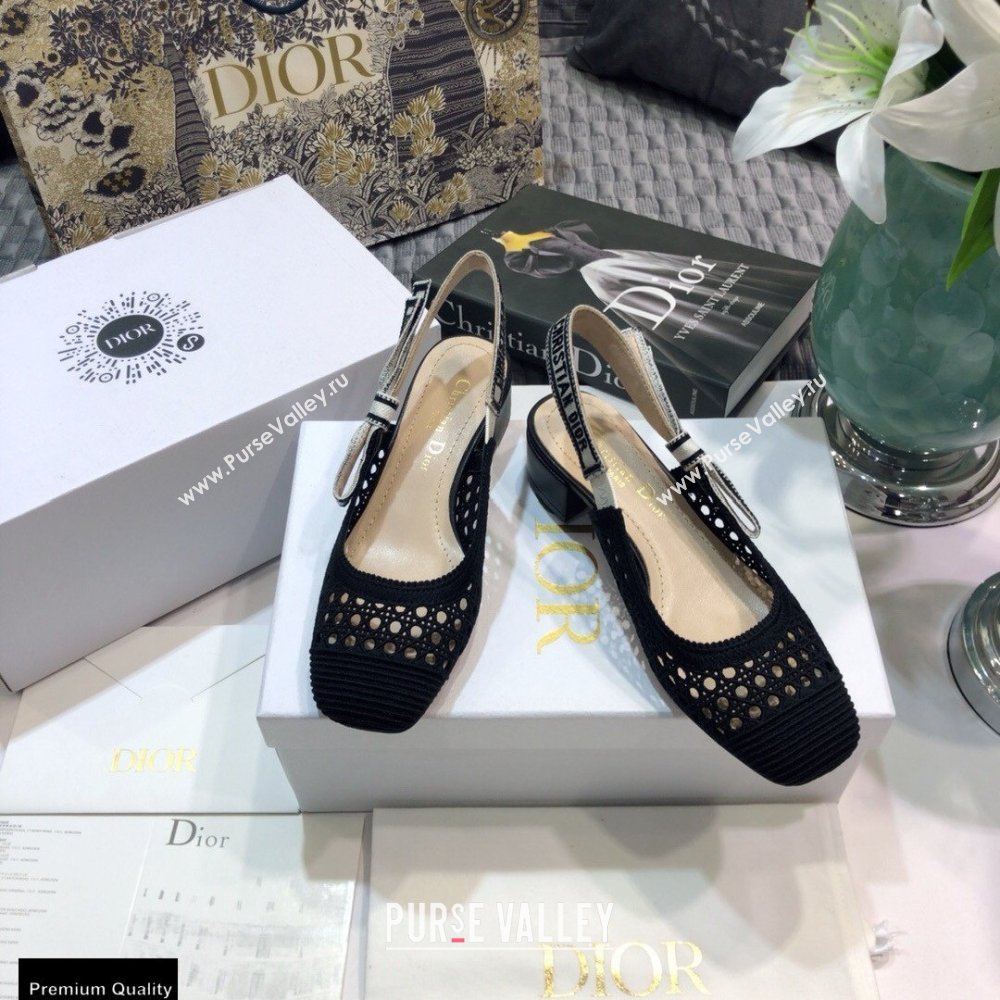 Dior Heel 3.5cm Moi Slingback Pumps Cannage Embroidered Mesh Black 2021 (jincheng-21022544)