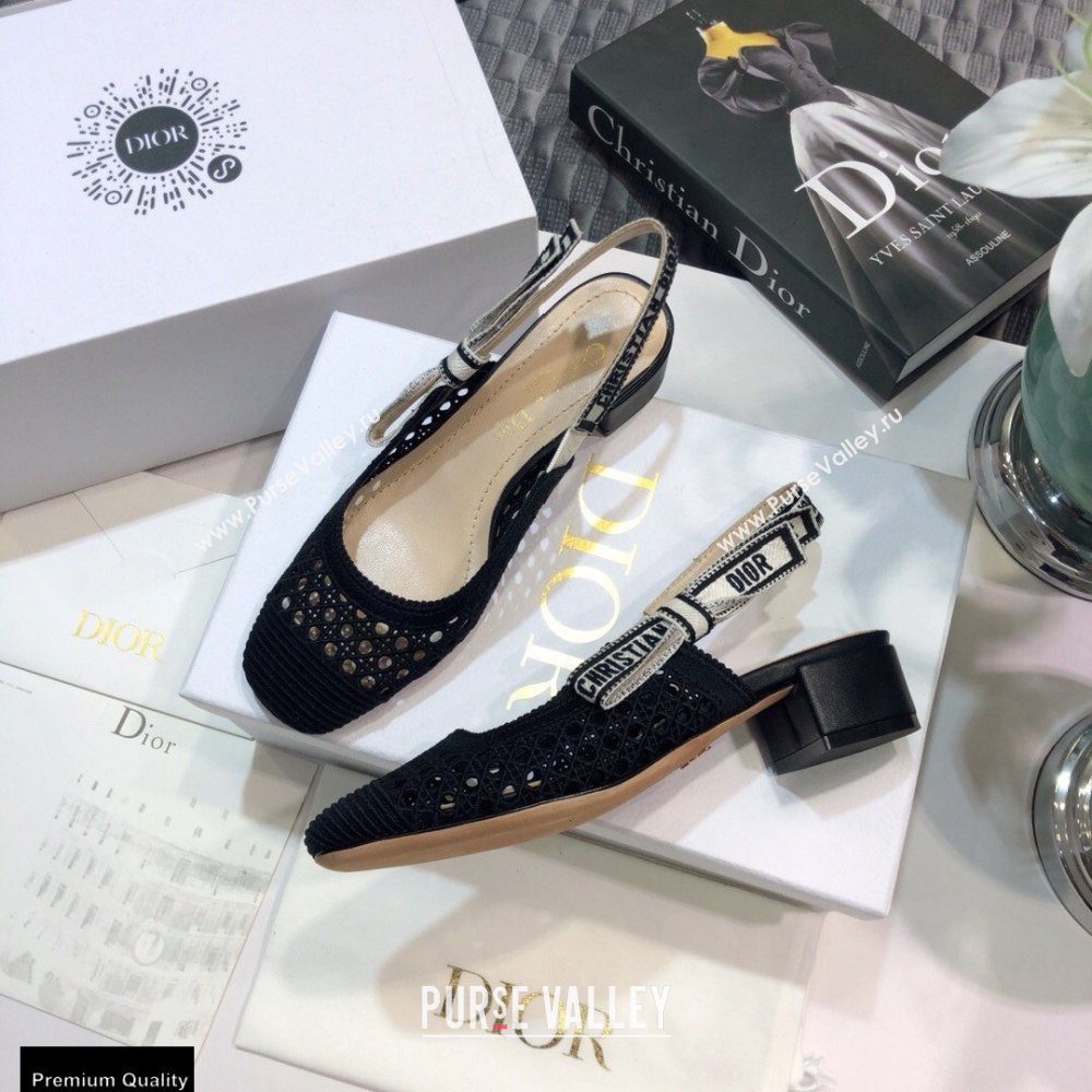 Dior Heel 3.5cm Moi Slingback Pumps Cannage Embroidered Mesh Black 2021 (jincheng-21022544)