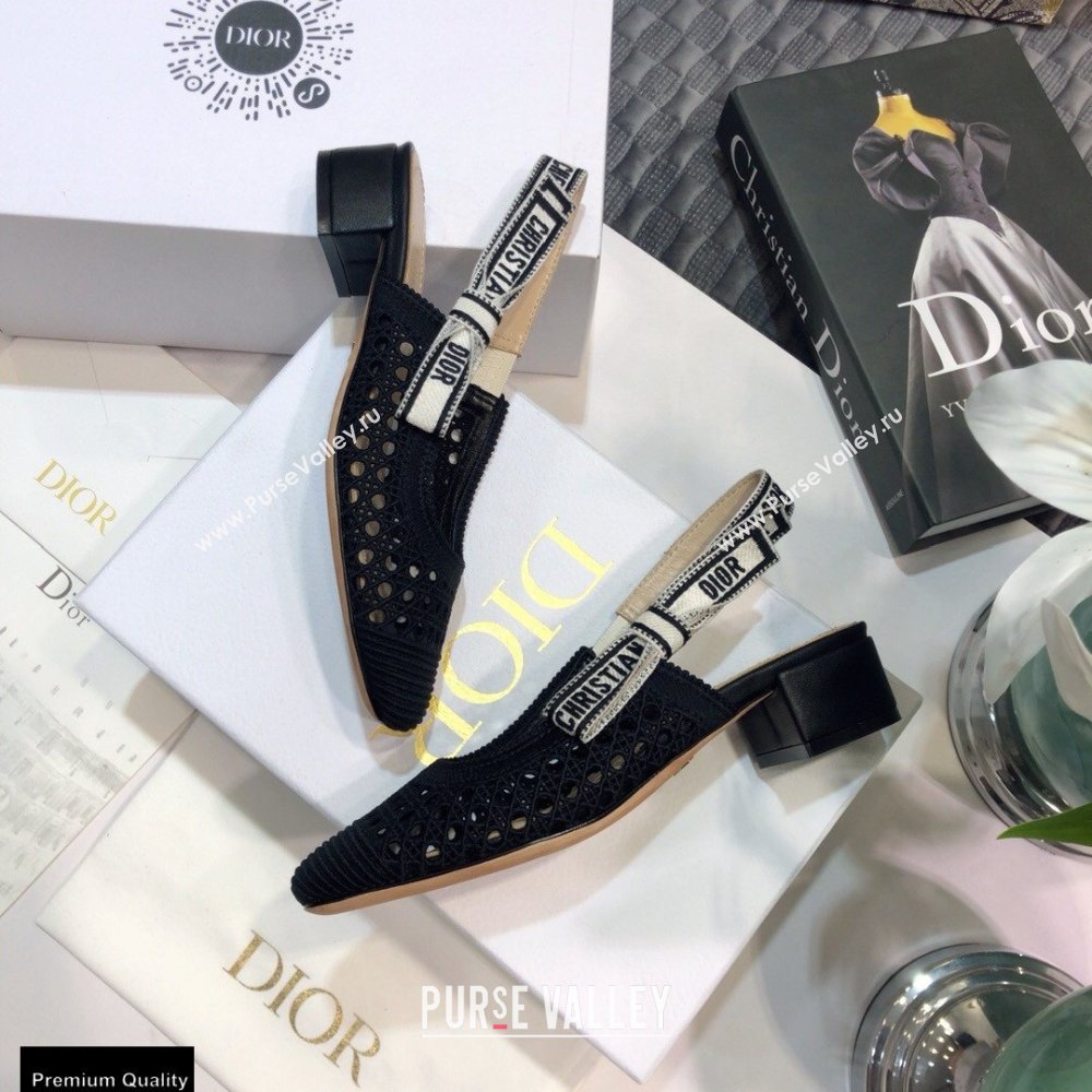 Dior Heel 3.5cm Moi Slingback Pumps Cannage Embroidered Mesh Black 2021 (jincheng-21022544)