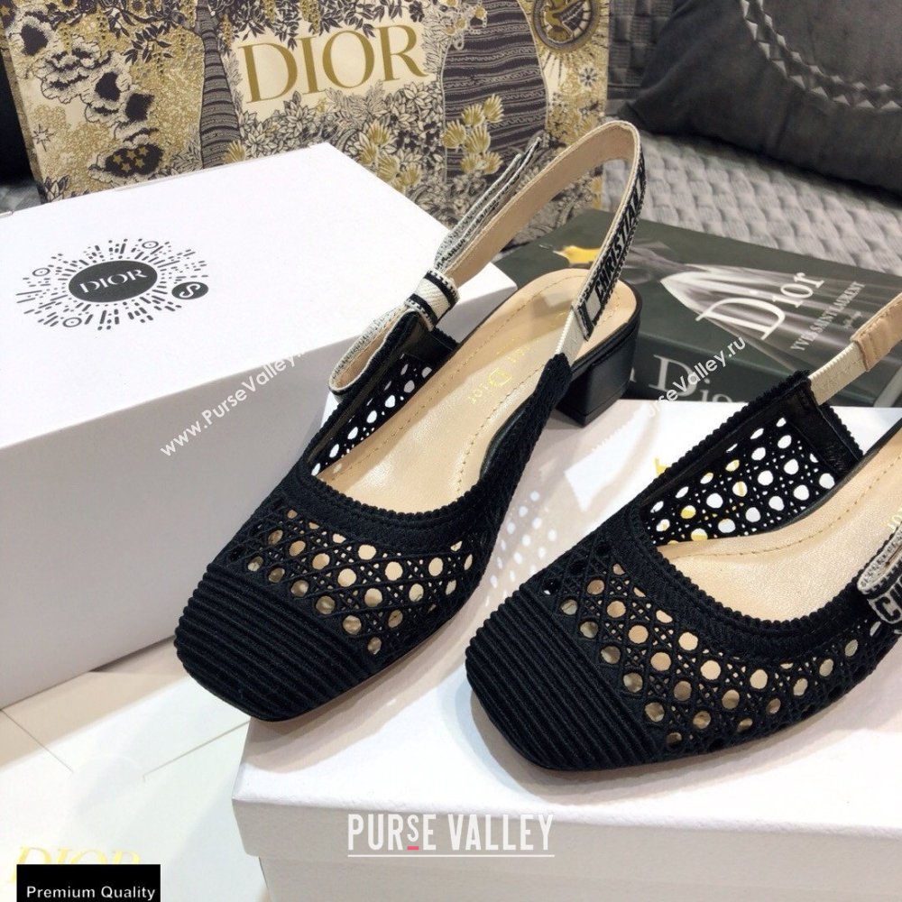 Dior Heel 3.5cm Moi Slingback Pumps Cannage Embroidered Mesh Black 2021 (jincheng-21022544)