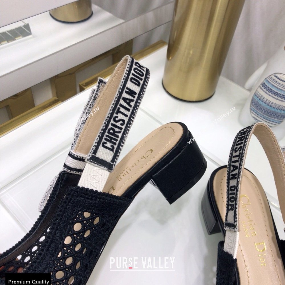 Dior Heel 3.5cm Moi Slingback Pumps Cannage Embroidered Mesh Black 2021 (jincheng-21022544)