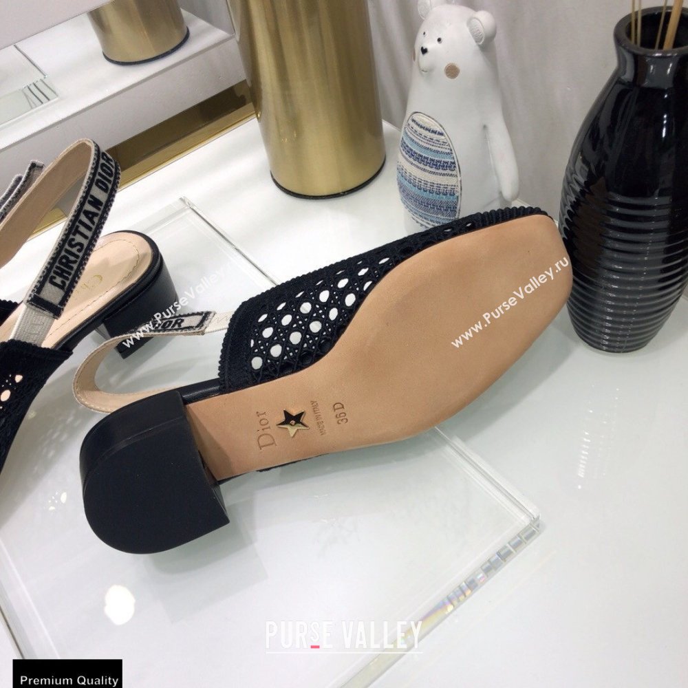 Dior Heel 3.5cm Moi Slingback Pumps Cannage Embroidered Mesh Black 2021 (jincheng-21022544)