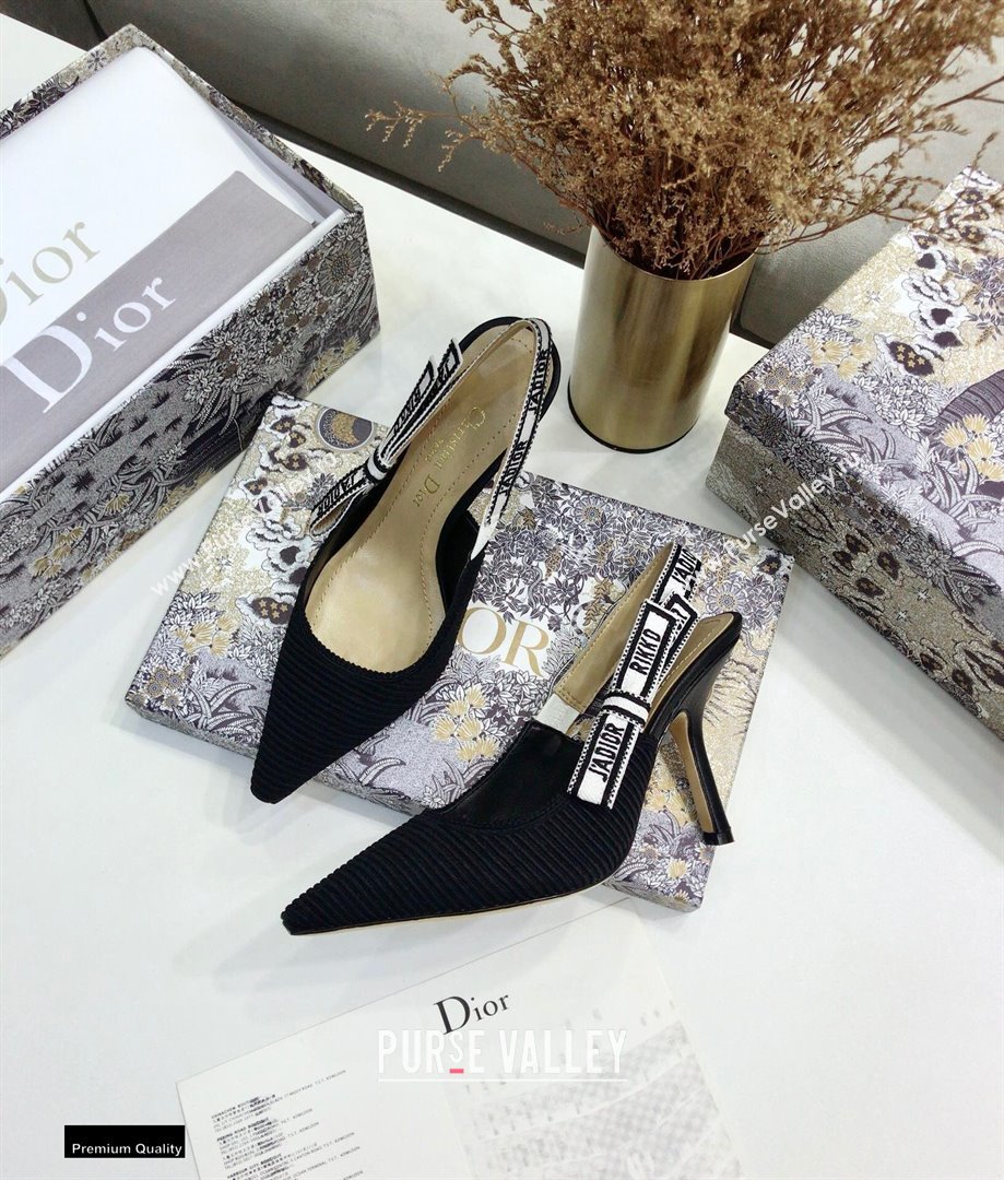 Dior Heel 9.5cm JAdior Embroidered Slingback Pumps Black 2021 (jincheng-21022527)
