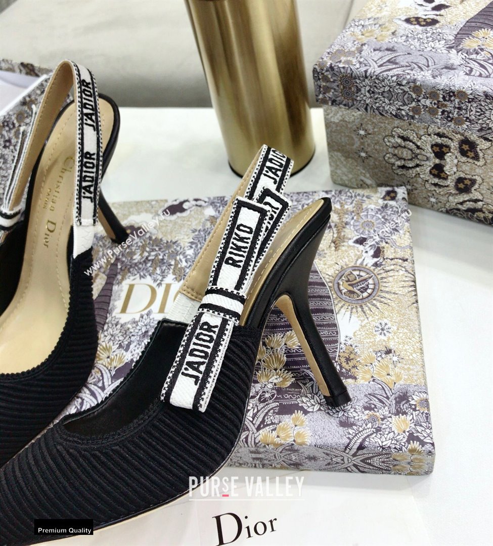 Dior Heel 9.5cm JAdior Embroidered Slingback Pumps Black 2021 (jincheng-21022527)