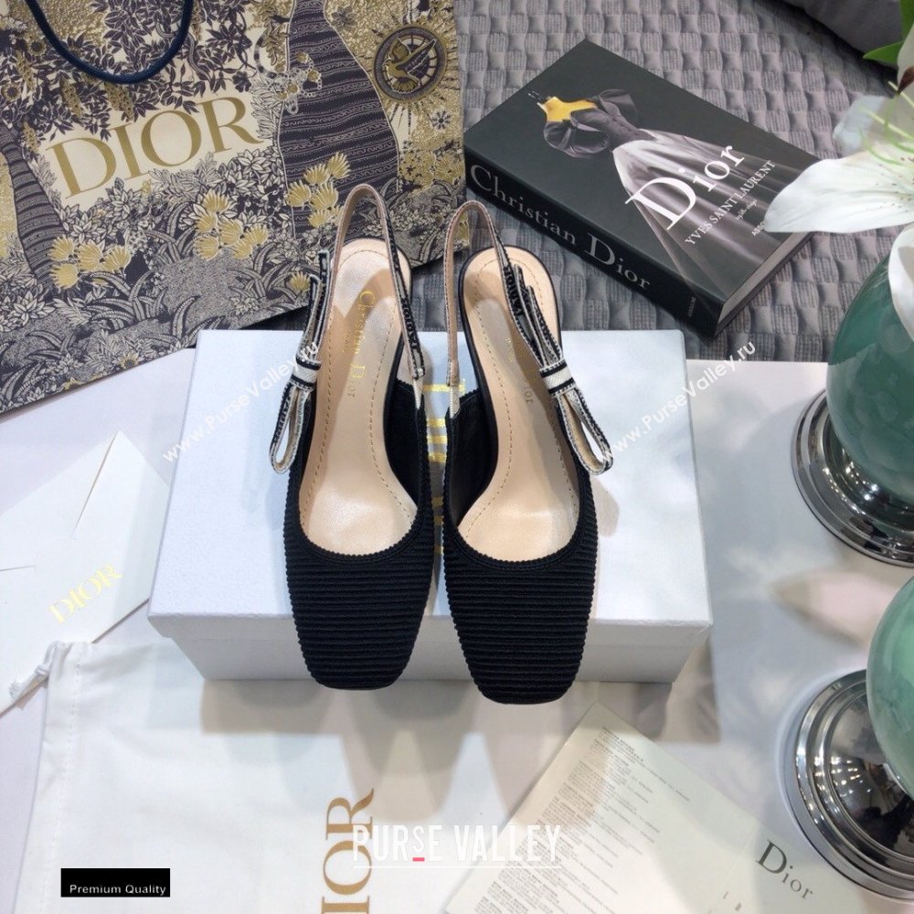 Dior Heel 7cm Moi JAdior Embroidered Cotton Slingback Pumps Black 2021 (jincheng-21022532)