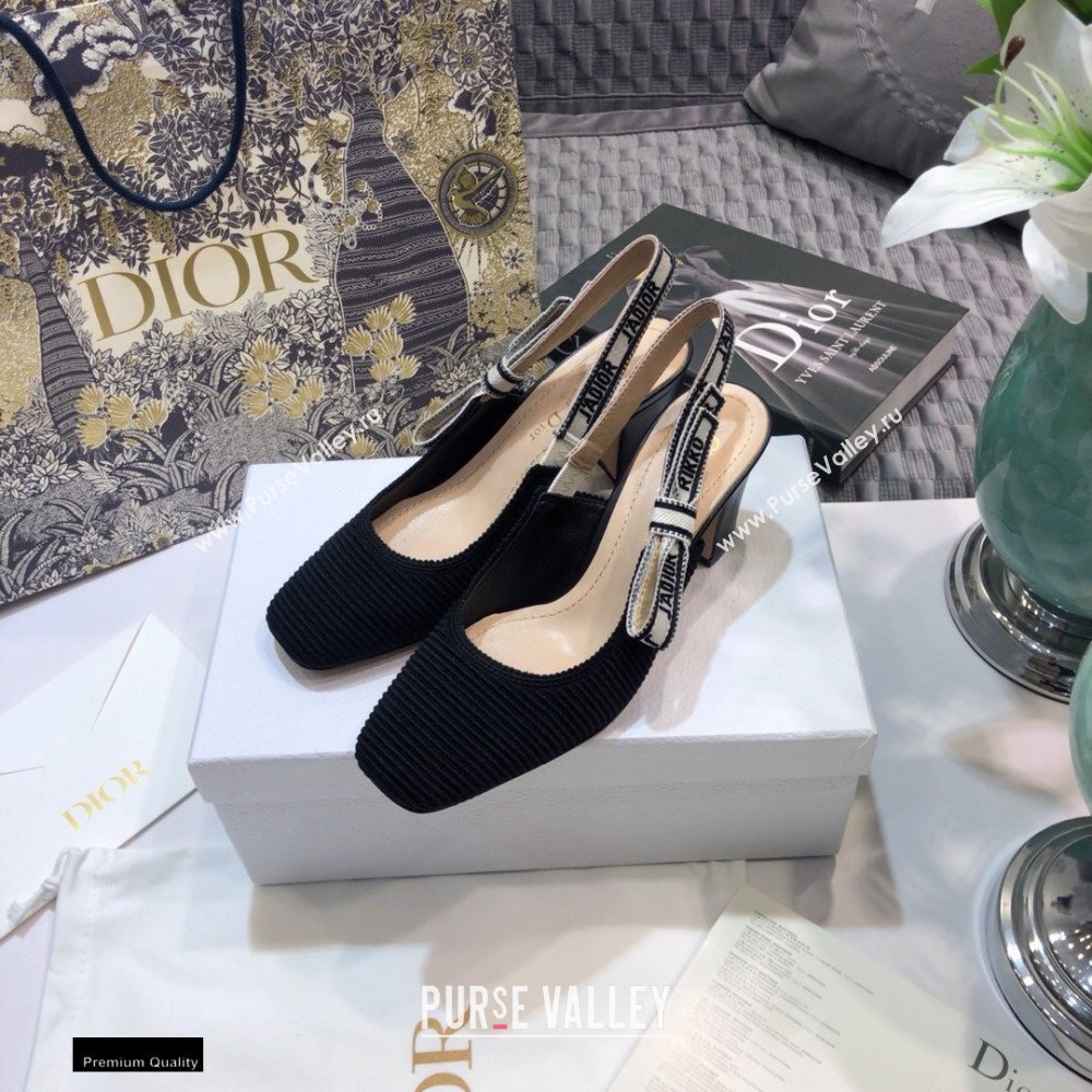 Dior Heel 7cm Moi JAdior Embroidered Cotton Slingback Pumps Black 2021 (jincheng-21022532)