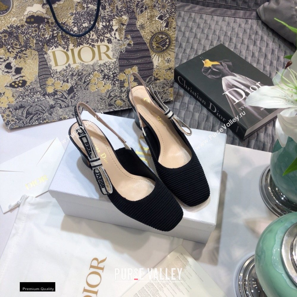 Dior Heel 7cm Moi JAdior Embroidered Cotton Slingback Pumps Black 2021 (jincheng-21022532)