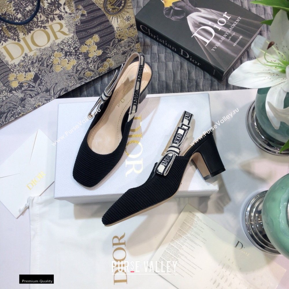 Dior Heel 7cm Moi JAdior Embroidered Cotton Slingback Pumps Black 2021 (jincheng-21022532)