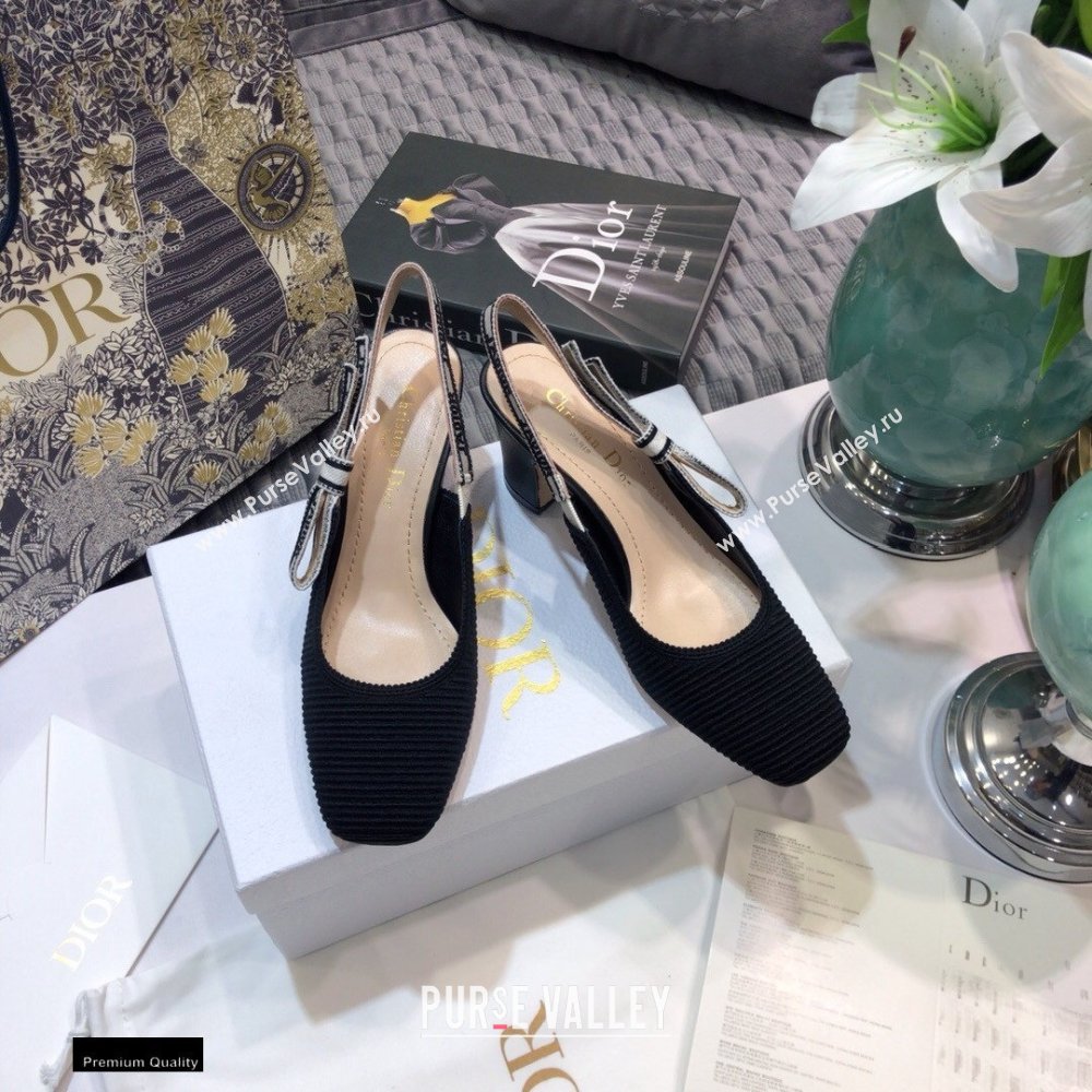 Dior Heel 7cm Moi JAdior Embroidered Cotton Slingback Pumps Black 2021 (jincheng-21022532)