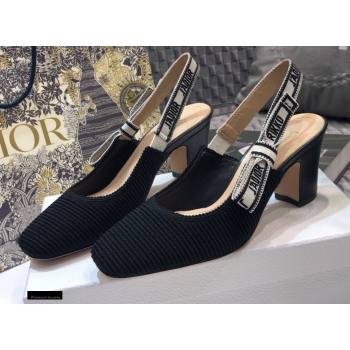 Dior Heel 7cm Moi JAdior Embroidered Cotton Slingback Pumps Black 2021 (jincheng-21022532)