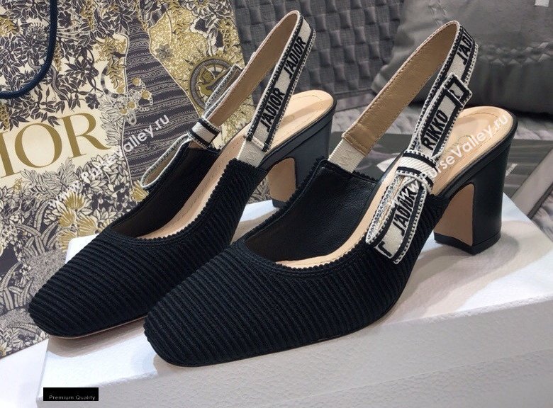 Dior Heel 7cm Moi JAdior Embroidered Cotton Slingback Pumps Black 2021 (jincheng-21022532)