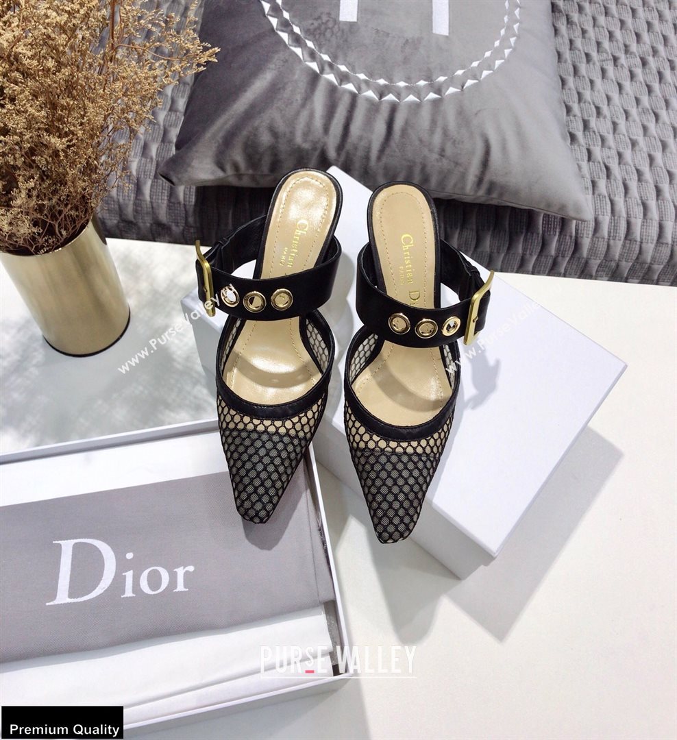 Dior D-Dior Heel 7.5cm Mules Mesh Black 2021 (jincheng-21022401)
