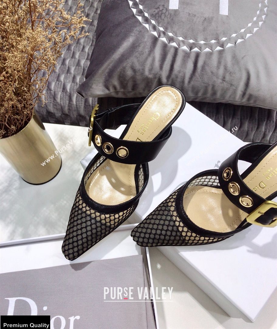 Dior D-Dior Heel 7.5cm Mules Mesh Black 2021 (jincheng-21022401)