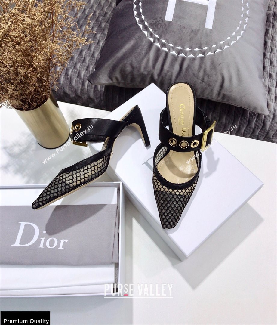 Dior D-Dior Heel 7.5cm Mules Mesh Black 2021 (jincheng-21022401)
