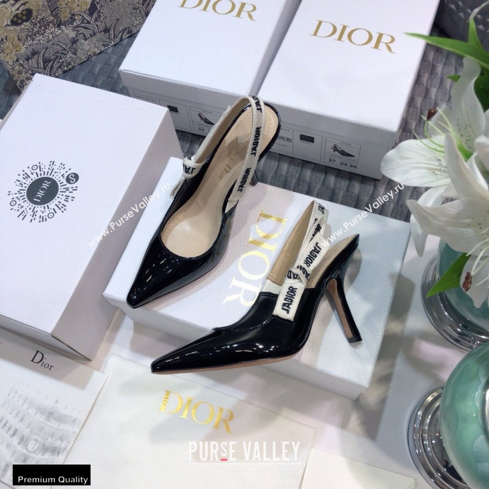 Dior Heel 9.5cm JAdior Slingback Pumps Patent Calfskin Black 2021 (jincheng-21022501)