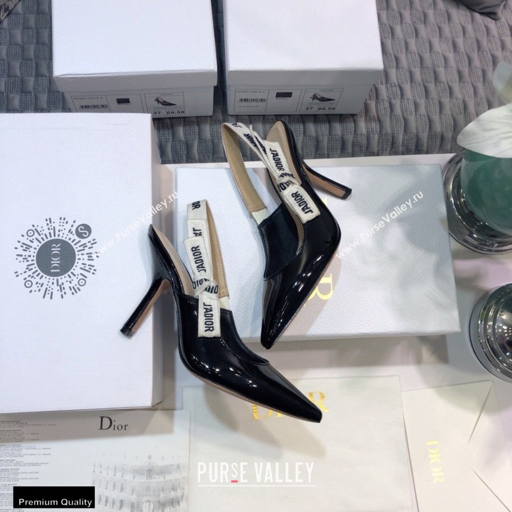 Dior Heel 9.5cm JAdior Slingback Pumps Patent Calfskin Black 2021 (jincheng-21022501)