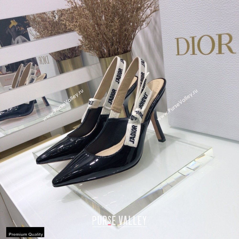 Dior Heel 9.5cm JAdior Slingback Pumps Patent Calfskin Black 2021 (jincheng-21022501)
