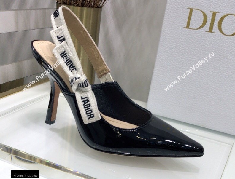 Dior Heel 9.5cm JAdior Slingback Pumps Patent Calfskin Black 2021 (jincheng-21022501)