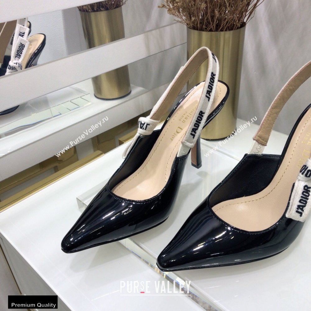 Dior Heel 9.5cm JAdior Slingback Pumps Patent Calfskin Black 2021 (jincheng-21022501)