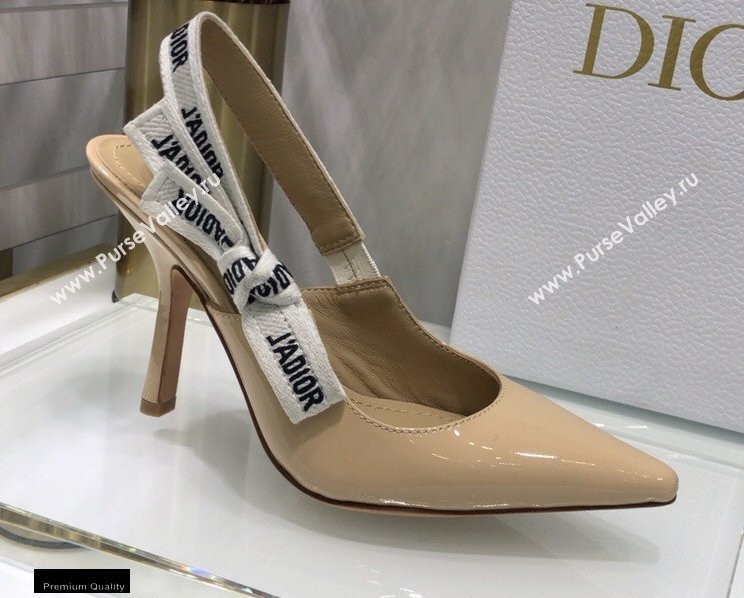 Dior Heel 9.5cm JAdior Slingback Pumps Patent Calfskin Nude 2021 (jincheng-21022504)