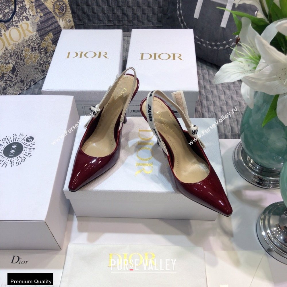 Dior Heel 9.5cm JAdior Slingback Pumps Patent Calfskin Burgundy 2021 (jincheng-21022507)