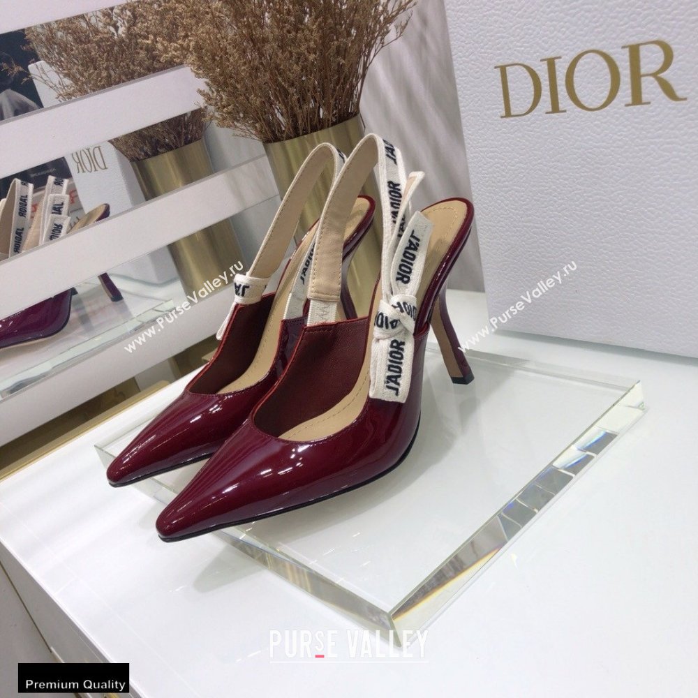 Dior Heel 9.5cm JAdior Slingback Pumps Patent Calfskin Burgundy 2021 (jincheng-21022507)