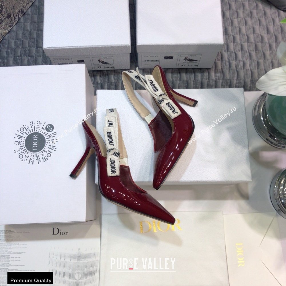 Dior Heel 9.5cm JAdior Slingback Pumps Patent Calfskin Burgundy 2021 (jincheng-21022507)