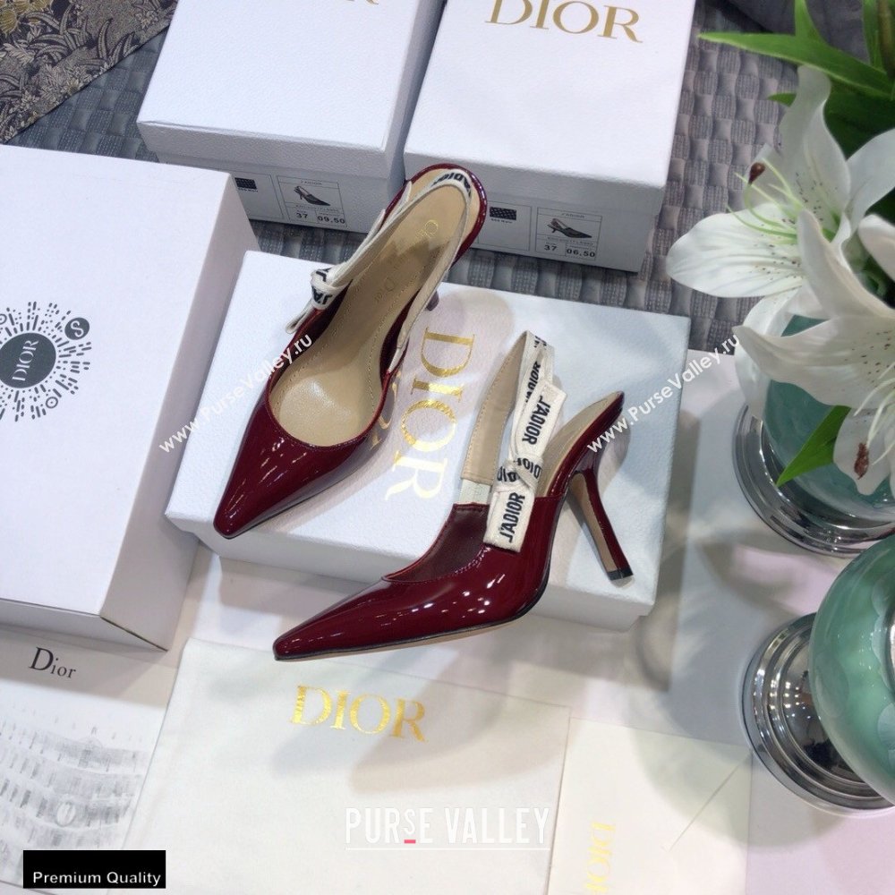Dior Heel 9.5cm JAdior Slingback Pumps Patent Calfskin Burgundy 2021 (jincheng-21022507)