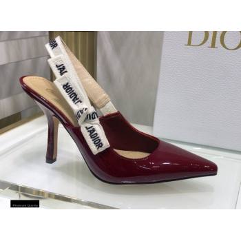 Dior Heel 9.5cm JAdior Slingback Pumps Patent Calfskin Burgundy 2021 (jincheng-21022507)