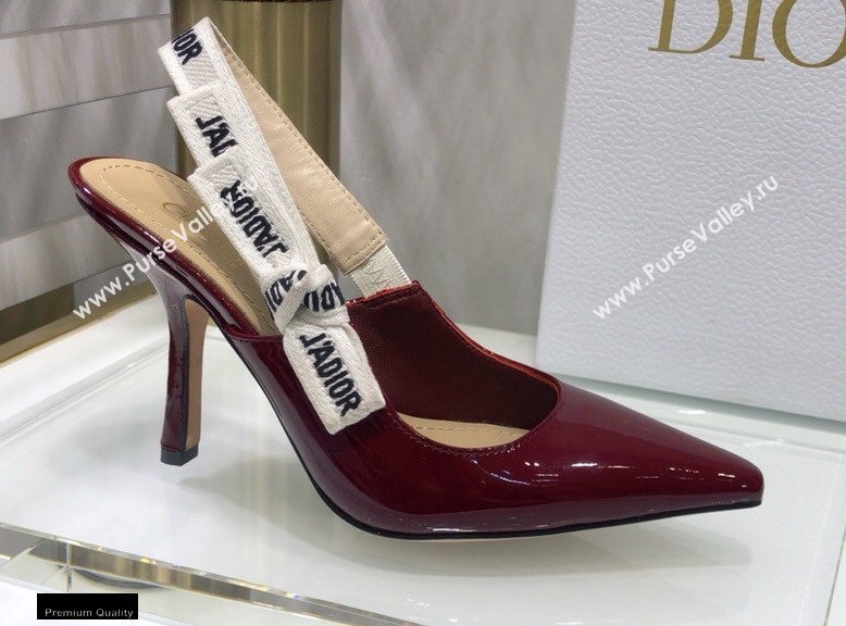 Dior Heel 9.5cm JAdior Slingback Pumps Patent Calfskin Burgundy 2021 (jincheng-21022507)