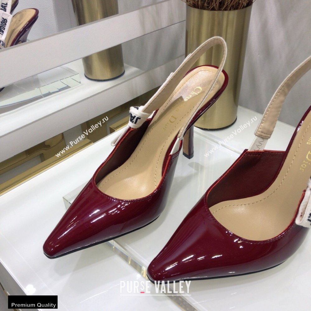 Dior Heel 9.5cm JAdior Slingback Pumps Patent Calfskin Burgundy 2021 (jincheng-21022507)