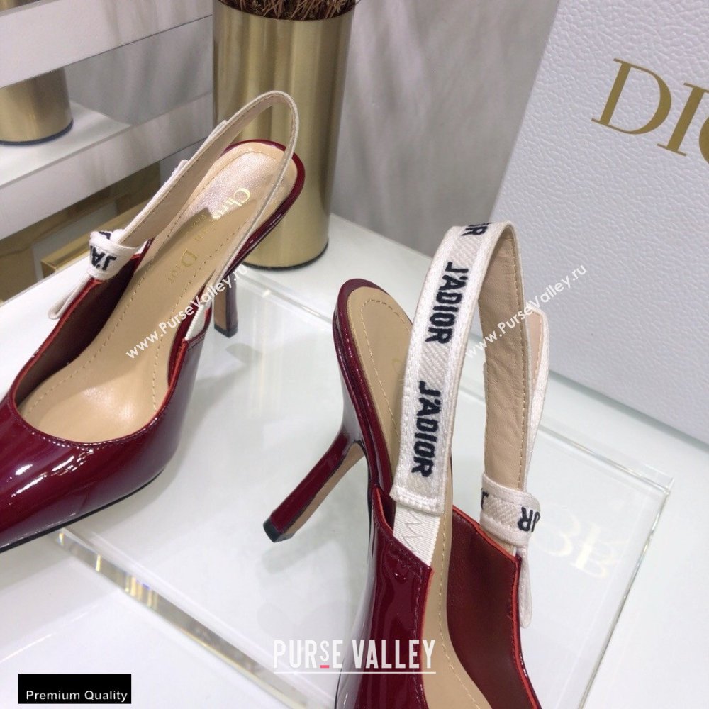 Dior Heel 9.5cm JAdior Slingback Pumps Patent Calfskin Burgundy 2021 (jincheng-21022507)