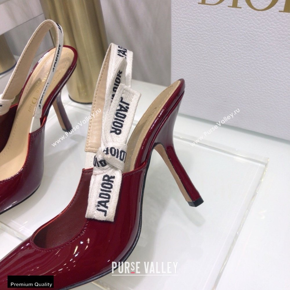 Dior Heel 9.5cm JAdior Slingback Pumps Patent Calfskin Burgundy 2021 (jincheng-21022507)