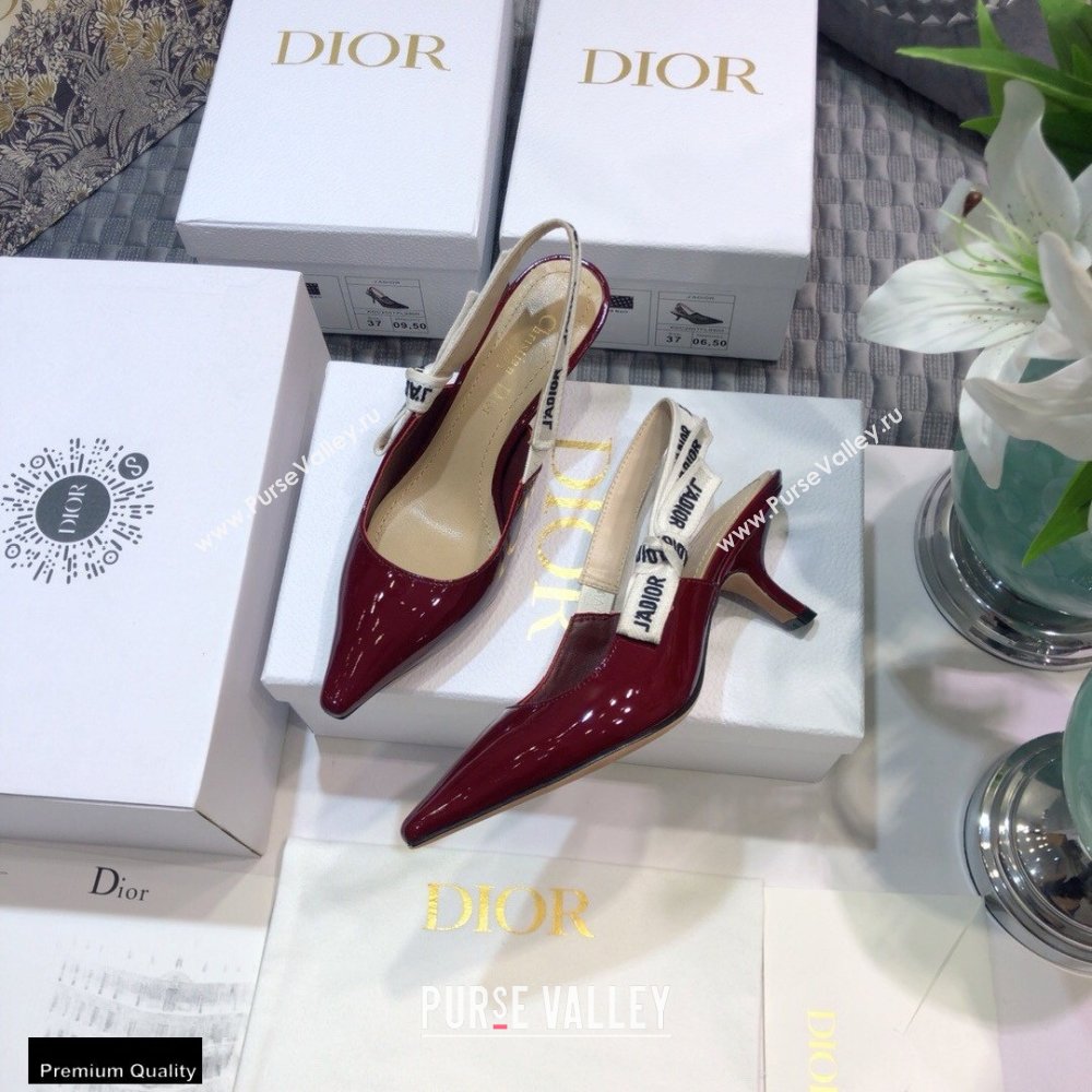 Dior Heel 6.5cm JAdior Slingback Pumps Patent Calfskin Burgundy 2021 (jincheng-21022508)