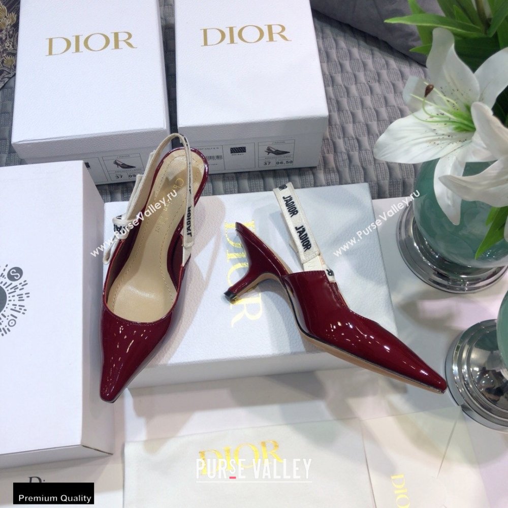 Dior Heel 6.5cm JAdior Slingback Pumps Patent Calfskin Burgundy 2021 (jincheng-21022508)