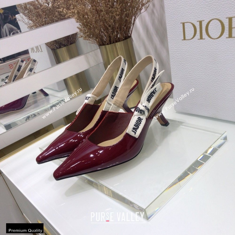 Dior Heel 6.5cm JAdior Slingback Pumps Patent Calfskin Burgundy 2021 (jincheng-21022508)