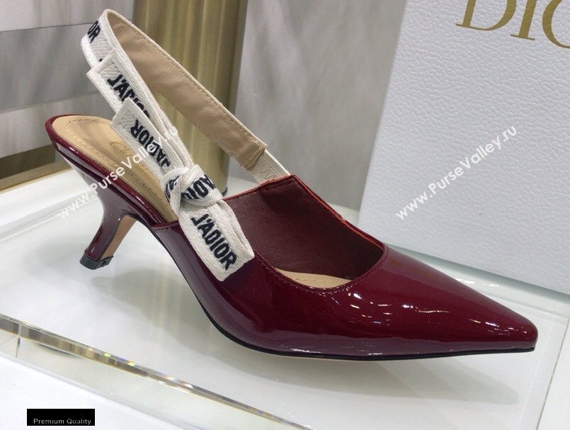 Dior Heel 6.5cm JAdior Slingback Pumps Patent Calfskin Burgundy 2021 (jincheng-21022508)