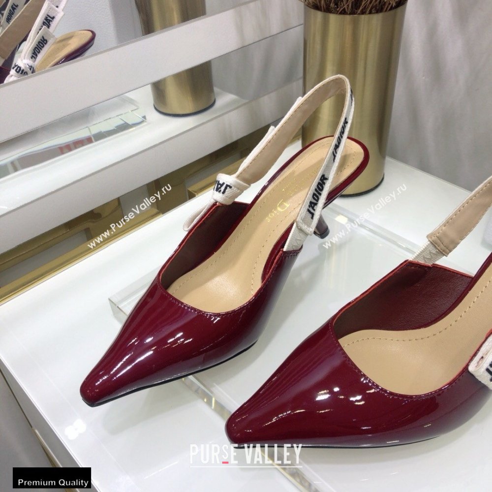Dior Heel 6.5cm JAdior Slingback Pumps Patent Calfskin Burgundy 2021 (jincheng-21022508)