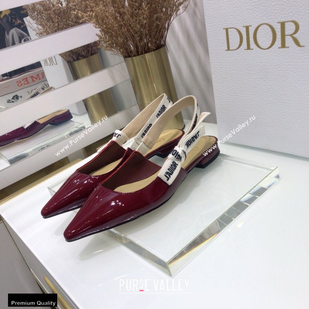 Dior JAdior Slingback Ballerina Flats Patent Calfskin Burgundy 2021 (jincheng-21022509)