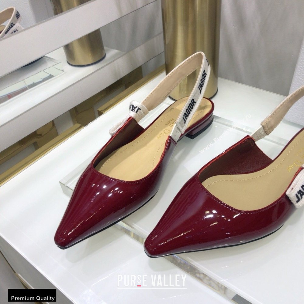Dior JAdior Slingback Ballerina Flats Patent Calfskin Burgundy 2021 (jincheng-21022509)
